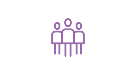 Icon showing three people in the colour purple. 