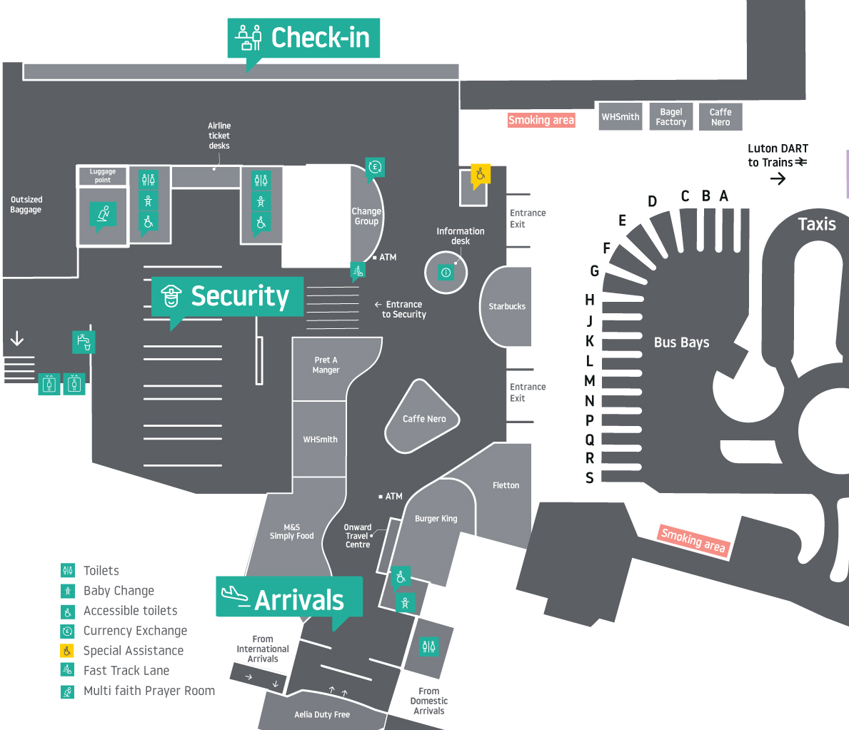 map of before security and after arrivals