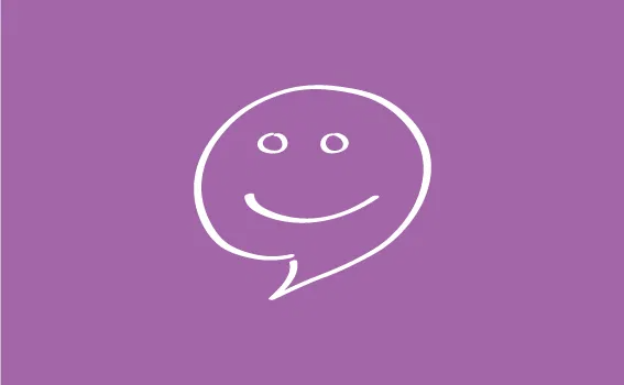 Smiley face in the shape of a speech mark on a purple background.
