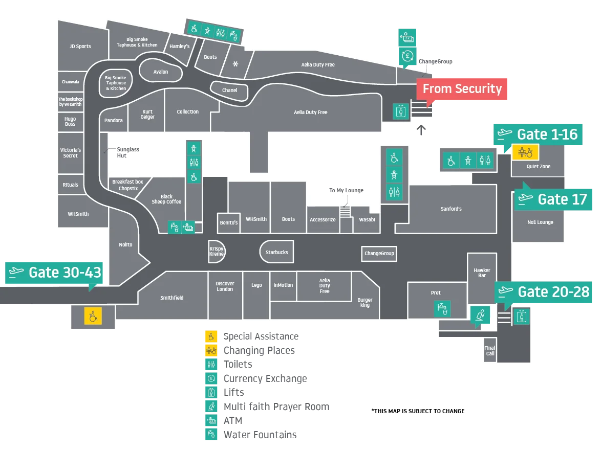 map of airside departures lounge